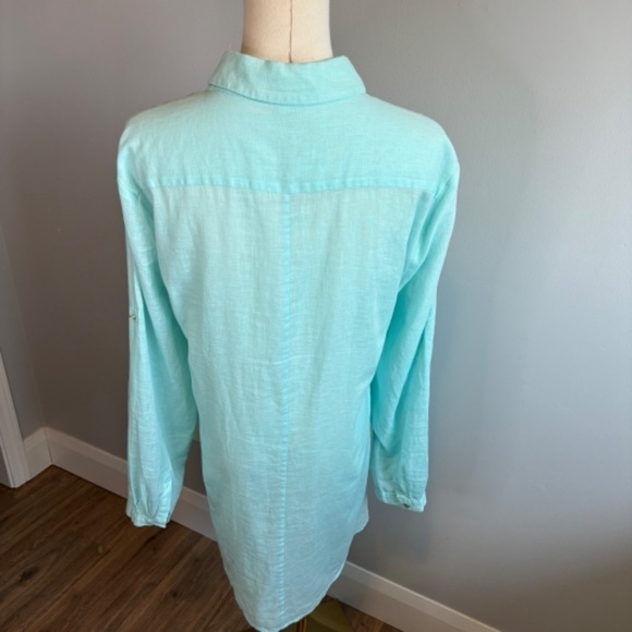 Chaus New York, Women's Vintage Mint Linen, Long Sleeve Button Down, SZ XL - Picture 5 of 9